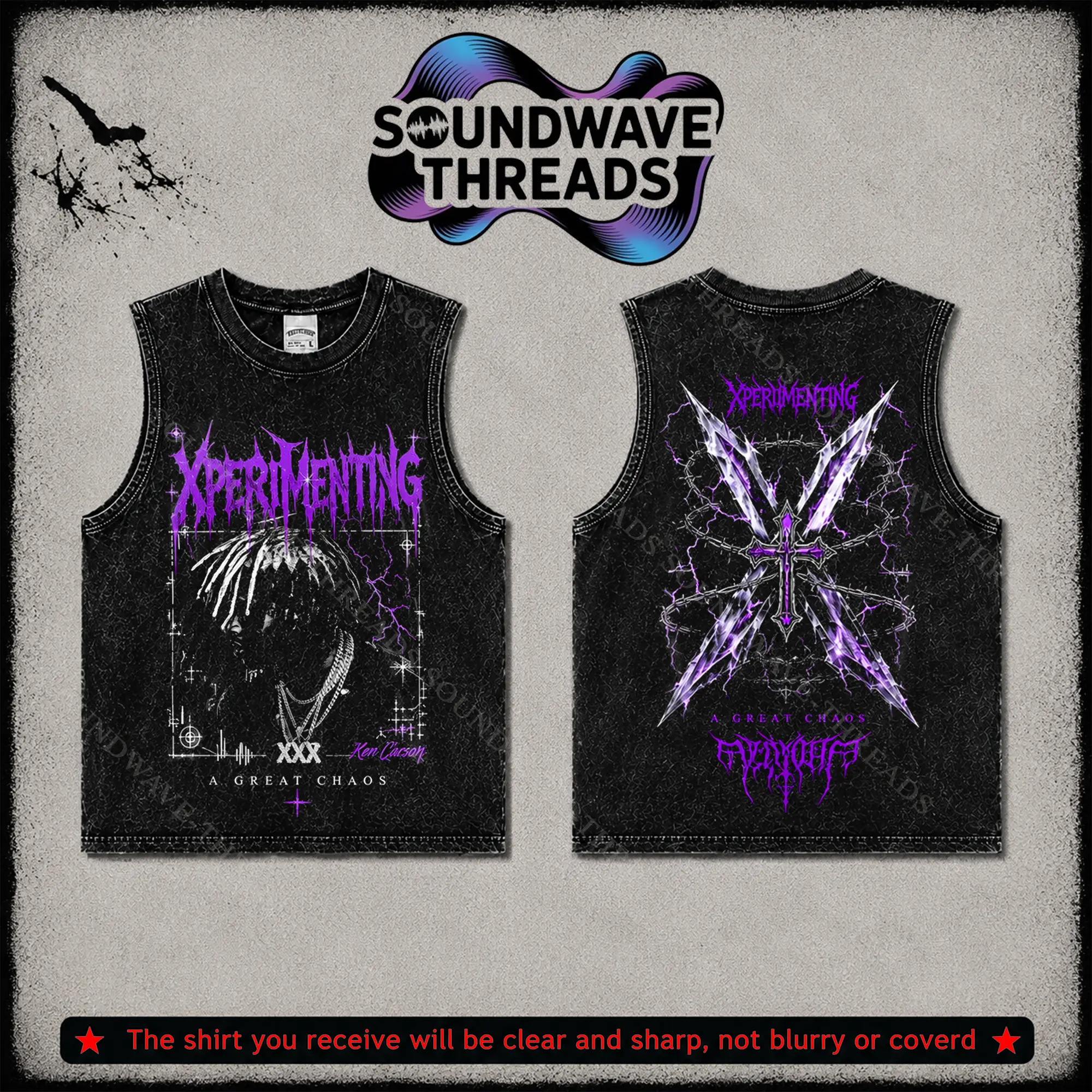 Ken Carson - Xperimenting Tour 2026 Gothic #2 Premium Acid Washed 100% Cotton Tank Top T-Shirt, Xperimenting Concert Outfit, Gift For Ken Carson Graphic Sleeveless Tee, Tour Merch Shirt Rap Fan Graphic Tee
