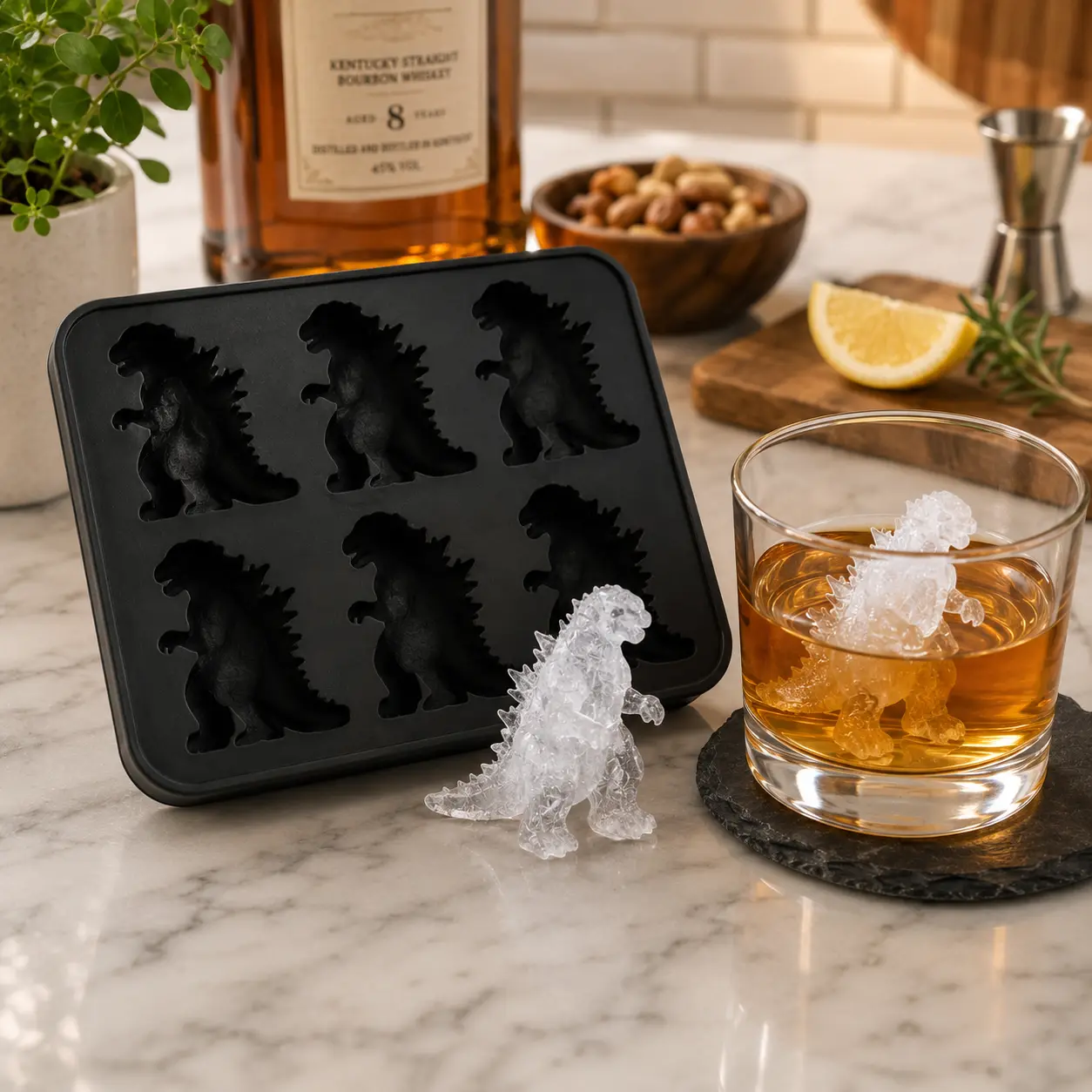 3D Godzilla Figure Silicone Ice Cube Mold with Dustproof Lid, Food-Grade Ice Tray, 3-Dimensional Detailed Form, Easy-to-Use Home & Party Supply for Birthday, Wedding Needs, Three-Dimensional