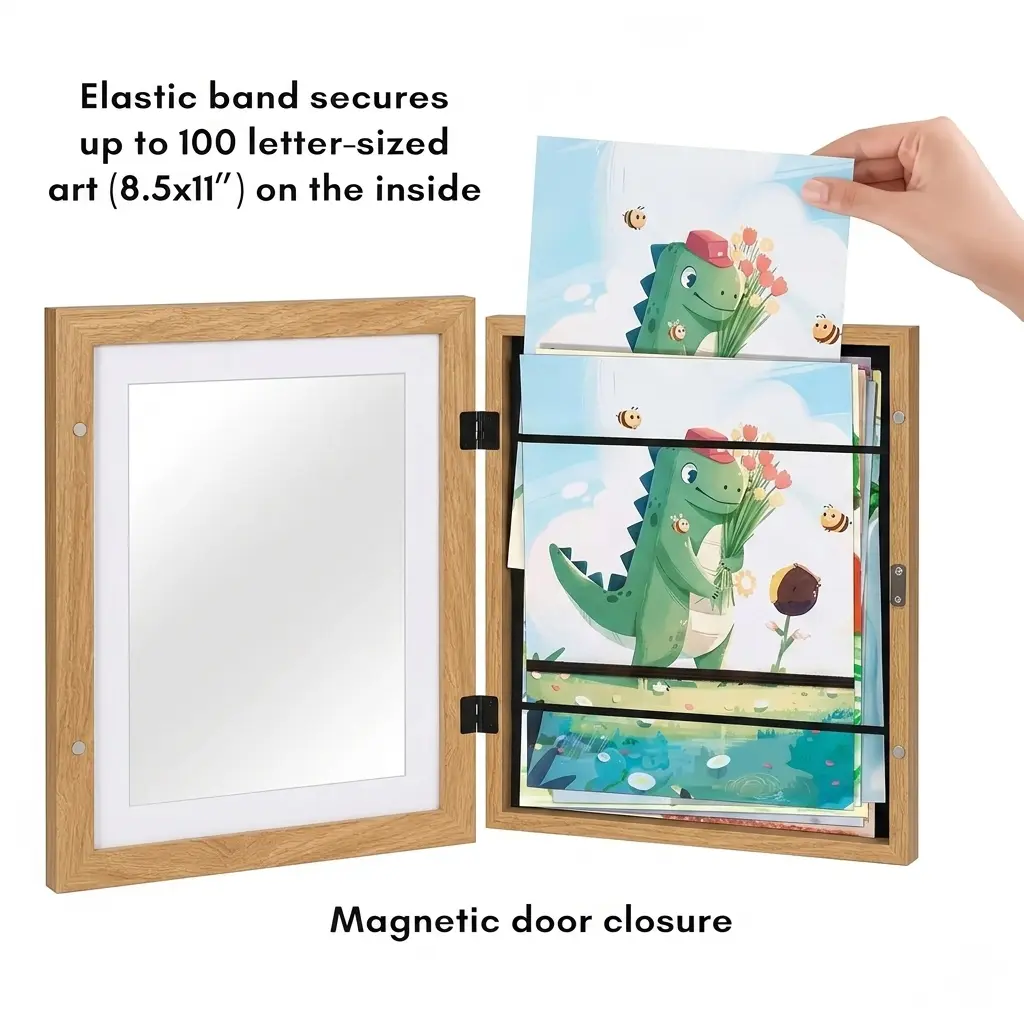 Framenow Kids Art Frame with 100+ Picture Storage | Front-Opening Interchangeable Display | A4 Wooden Gallery Frame for Children’s Artwork | Memory Box & Portfolio for School Projects