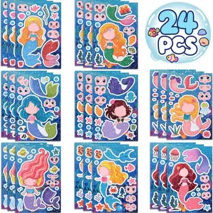 24PCS Make a  Stickers for Kids Toddlers, Make Your Own Mix and Match Mermaid Stickers Sheets for Girls Crafts Activities, Birthday Gifts, Goodie Bags Stuffers, Stickers Kit