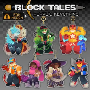 BLOCK TALES - Keychains: Cruel King, Griefer, Noobador, Red and Blue, Builderman, Hatred, Kyoko, Calypso, Player Acrylic Keychains, Great For Daily Use Or As Thoughtful Little Gifts For Your Friends And Yourself.