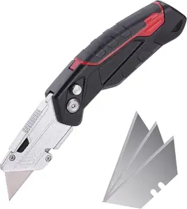 Heavy-Duty Folding Utility Knife - Retractable Safety Box Cutter with 5 Extra Blades, Belt Clip & Anti-Slip Grip for Cardboard, Packaging, and DIY Projects