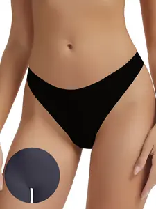 Women Low Waist Seamless Thong Underwear Camel Toe Proof Invisible Daily Fitness Panties