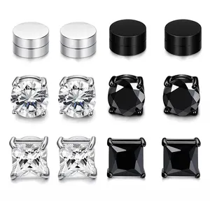 3 Pair Men Women Stainless Steel Magnetic Stud Earrings Non-Piercing Clip on E41
