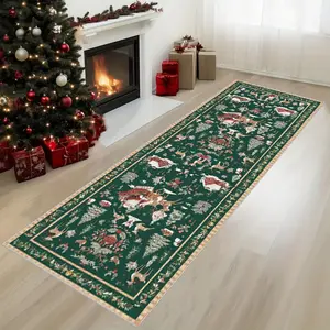 A luxurious Christmas-themed runner rug, hallway carpet, lightweight and easy-to-clean foldable mat, washable and low-maintenance home decor carpet suitable for hallways, corridors, staircases, bedrooms, beside beds, kitchens, and more, Home Decor Rugs