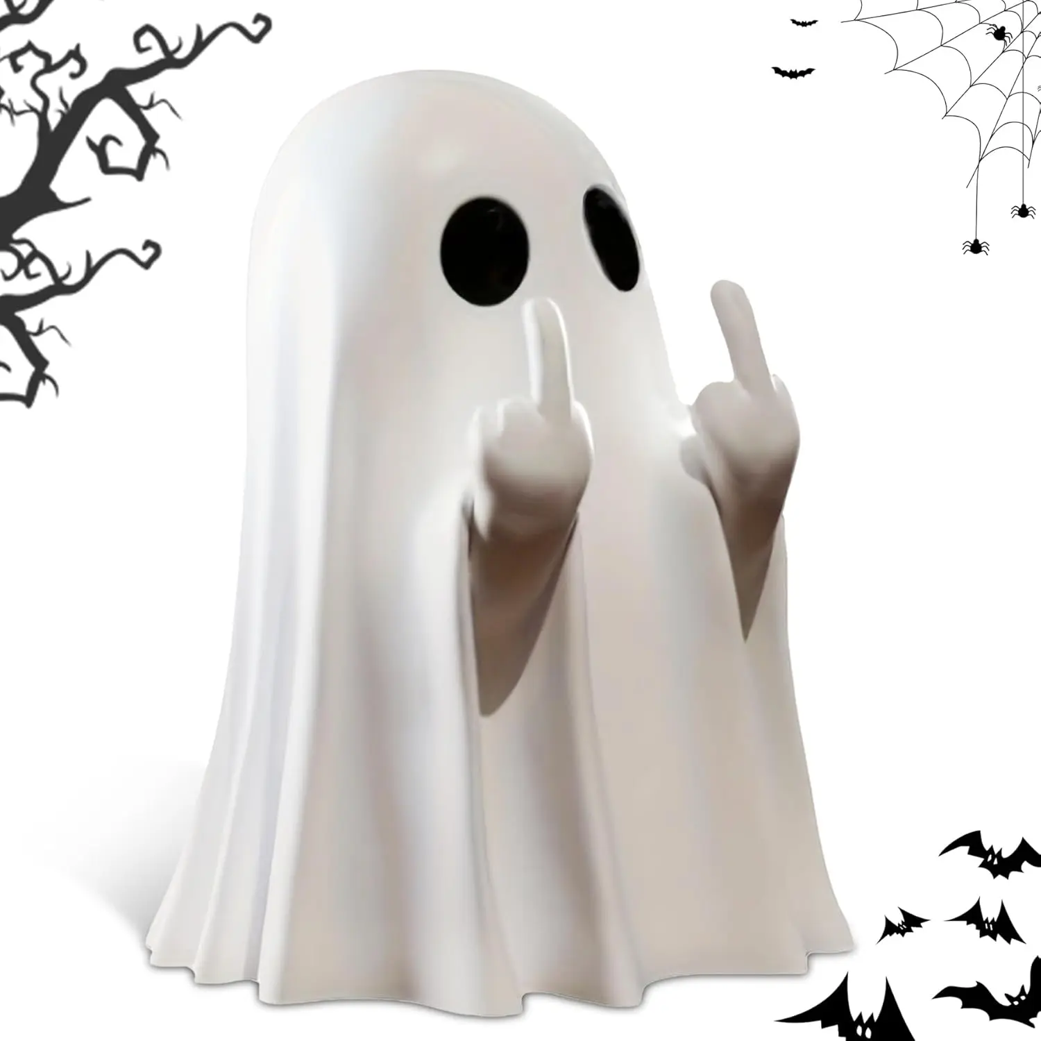 Indoor Gothic Creepy Cute Middle Finger Ghost Figurine - Resin Statue with Smooth Finish, Spooky-Playful Design, Halloween Decor Ornament, Unique Tabletop Gift Idea