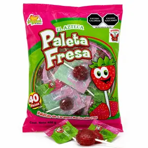Paleta Fresa Strawberry Mexican Candy Lollipops 40ct Bulk | Sweet & Spicy, Individually Wrapped, Party Pack