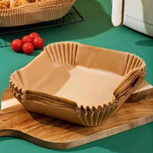 Air Fryer Paper Plate Absorbent Oil-Proof Non-Stick Round Square High Temperature Resistant Baking Pad Paper, Air Fryer Accessories