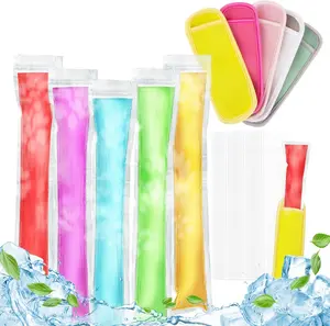 105 Popsicles Molds - 5 Ice Pop Sleeves 100 Disposable Popsicle Bags Sealable Freeze Sleeve for Fruit Snack, Yogurt Juice for Summer Party Edge Wrapped Leak - Proof Neoprene Family DIY