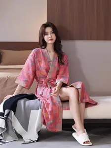 Pure cotton double-layer gauze bathrobe, Class A, spring/summer thin pajamas, home wear, couple's bathrobe, absorbent and quick-drying bathrobe