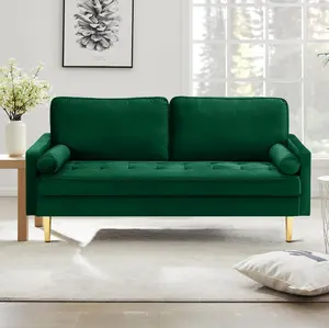 Velvet Loveseat Sofa Mid Century Modern Small Love Seats Furniture Comfy Couch for Living Room, Upholstered 2 Seater Sofa for Small Apartment , 66.9 Inch