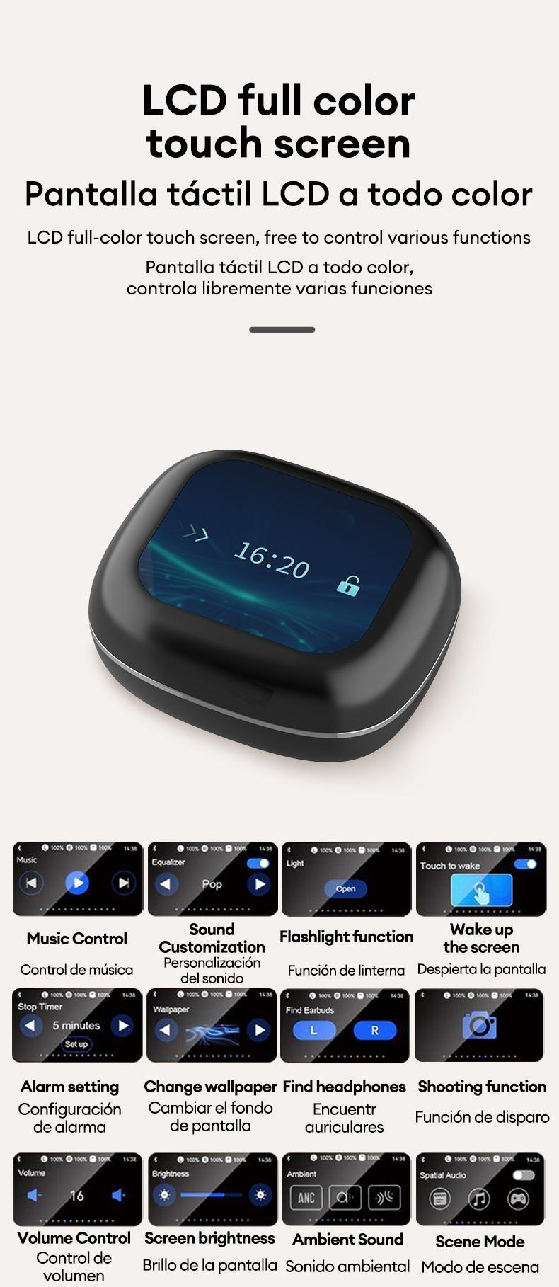 OpenAir Uitra  OWS Earbuds Full Color Touch Display Multifunctional Earbuds ENC Call Noise Canceling Headset Light-Weight Headphones with Mic