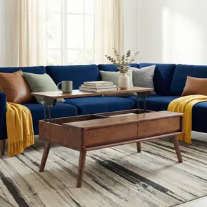 YESWOOD 100% Solid Oak Wood Coffee Table, Pull Up Coffee Table with Drawers and Hidden Compartments, Rectangular Coffee Tables with Storage for Living Room Home Decor, Walnut/Natural (39.37" L x 21.65" W x 25.59" H)