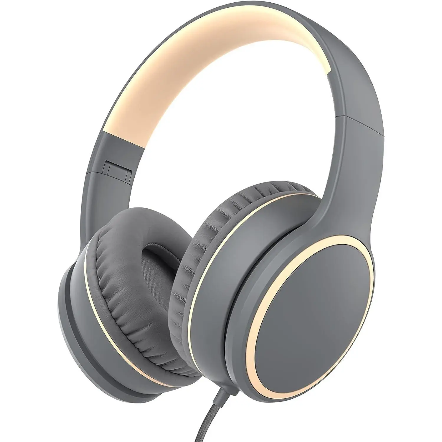 R10 Over-Ear Headphones with Microphone, Lightweight Folding Stereo Bass Headset with 1.5M No- Cord, Portable Wired Headphones for Smartphone Tablet  MP3 / 4 (Grey)