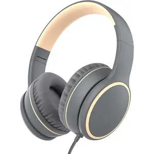 R10 Over-Ear Headphones with Microphone, Lightweight Folding Stereo Bass Headset with 1.5M No- Cord, Portable Wired Headphones for Smartphone Tablet  MP3 / 4 (Grey)