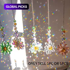 Crystal Sunflower Design Sun Catcher, 1/6 Counts Hanging Ornament, Rainbow Maker Sun Catcher, Indoor Window Outdoor Patio Garden Decor, Gift Ideas, Garden Accessories #GLOBAL PICKS