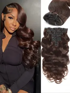 Dark Brown 8pcs Clip-In Hair Extensions Body Wave Real Human Hair Weave Extensions for Women Double Weft 120G Weight Natural Look Hair Extension 120g Curly Hair Extension