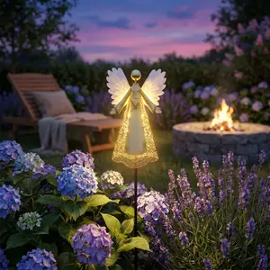 Solar Angel Garden Lights, Outdoor LED Metal Decor, Waterproof Pathway, Lawn Lighting, Unique Gift for Women, Mom, Friends(Heart Necklace)