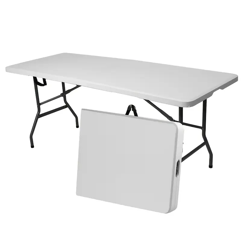 [Portable Picnic Table] 2.5ft/4ft/6ft Plastic Folding Table, Portable Dining Table Indoor Outdoor With Carrying Handle, Locks, Picnic Table -White