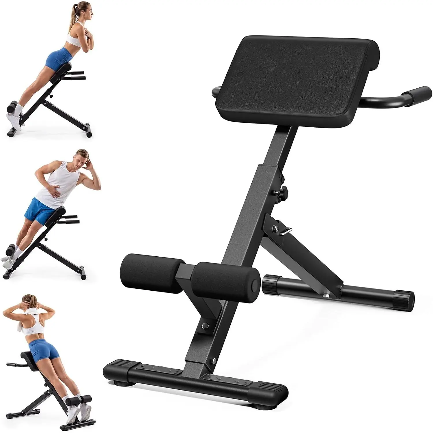 「HomeGym」Adjustable Roman Chair & Hyperextension Bench – Foldable Back Extension Machine for Home Gym, Dual Height & Angle Adjustable, Heavy Duty Glute & Hamstring Trainer