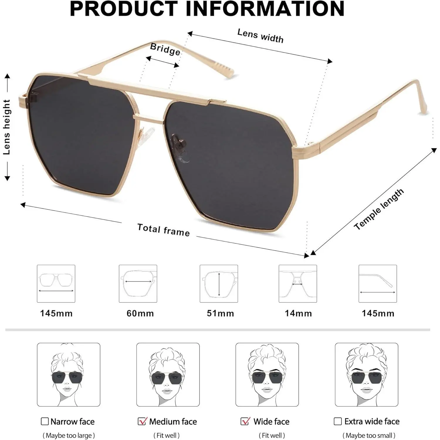 Oversized Square Vintage Sunglasses Metal UV400 TAC Polarized Large Retro SOJOS Big Trendy Square Polarized Sunglasses Womens Mens  main image 2