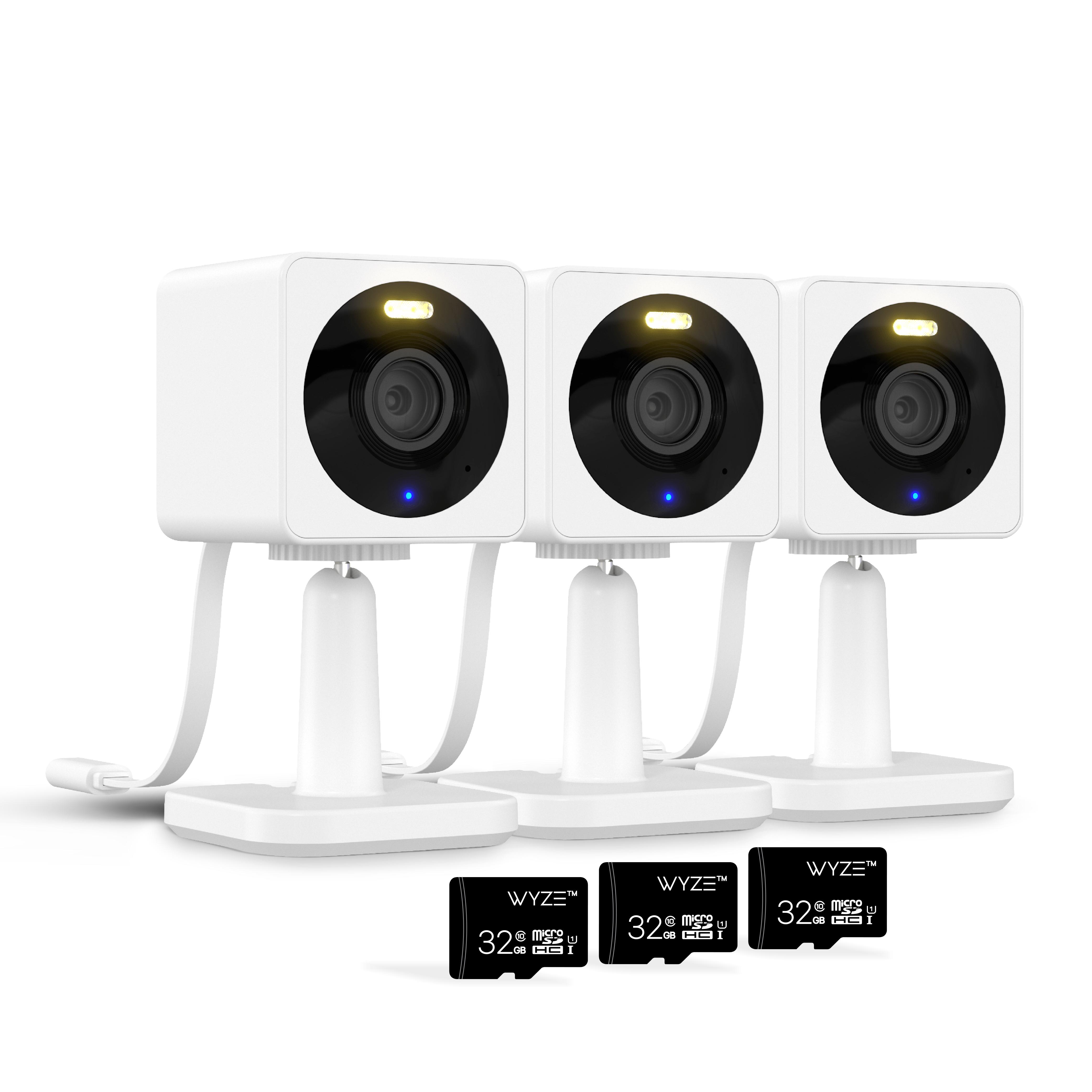 Wyze Cam Essentials Bundle — 3x Wyze Cam HD Wired Smart Security Cameras, 24/7 Local Continuous Recording, Pets, Baby Monitoring, Security & More