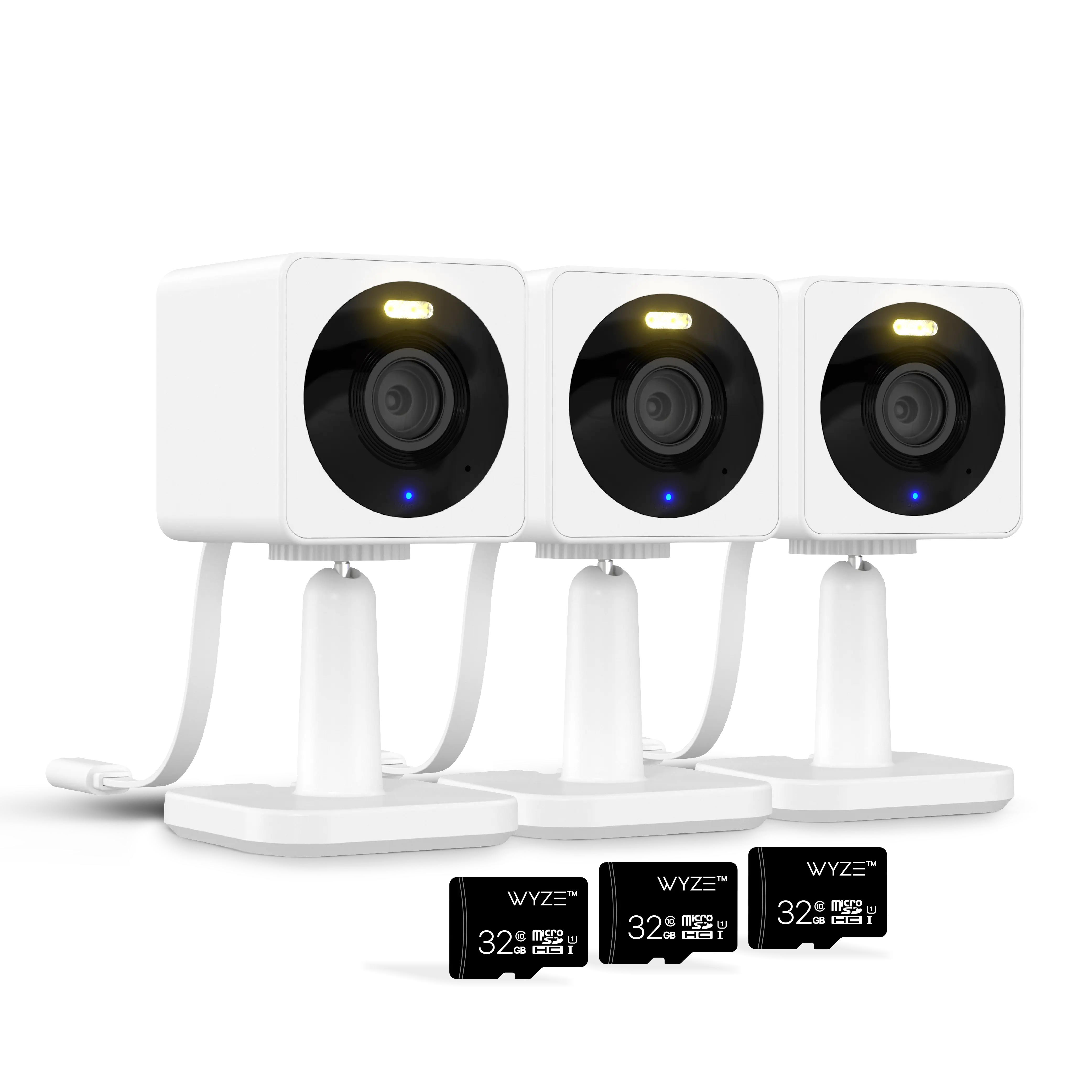 Wyze Cam Essentials Bundle — 3x Wyze Cam HD Wired Smart Security Cameras, 24/7 Local Continuous Recording, Pets, Baby Monitoring, Security & More