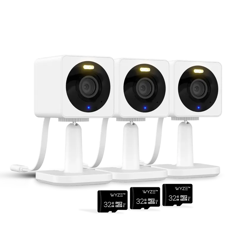 Wyze Cam Essentials Bundle — 3x Wyze Cam HD Wired Smart Security Cameras, 24/7 Local Continuous Recording, Pets, Baby Monitoring, Security & More