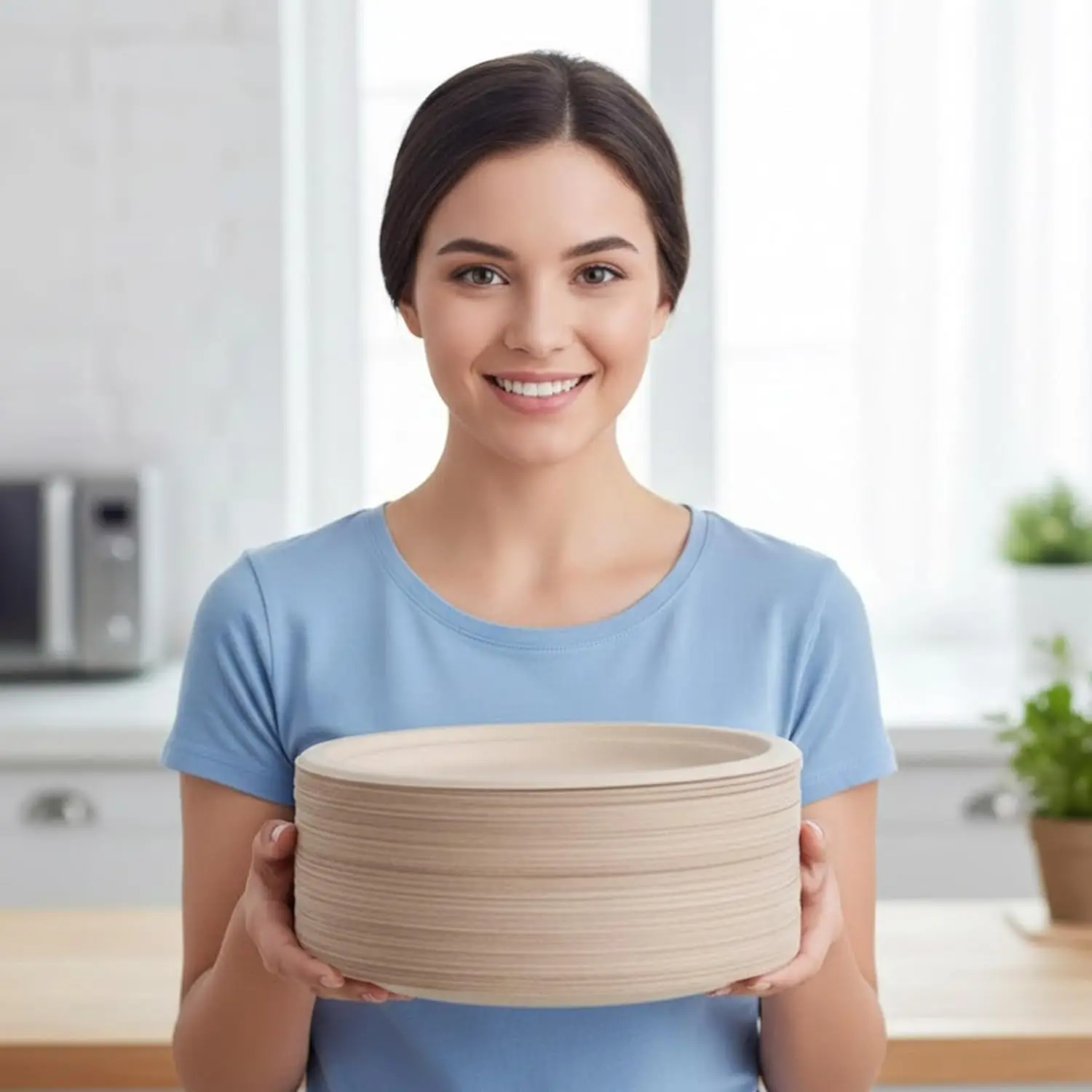 10 inch Compostable Plates, 125 pack Disposable Plate sugarcane fiber plates. Eco-friendly Biodegradable, heavy duty strong for hot or cold meals. Perfect for parties, BBQs, picnics, and home use
