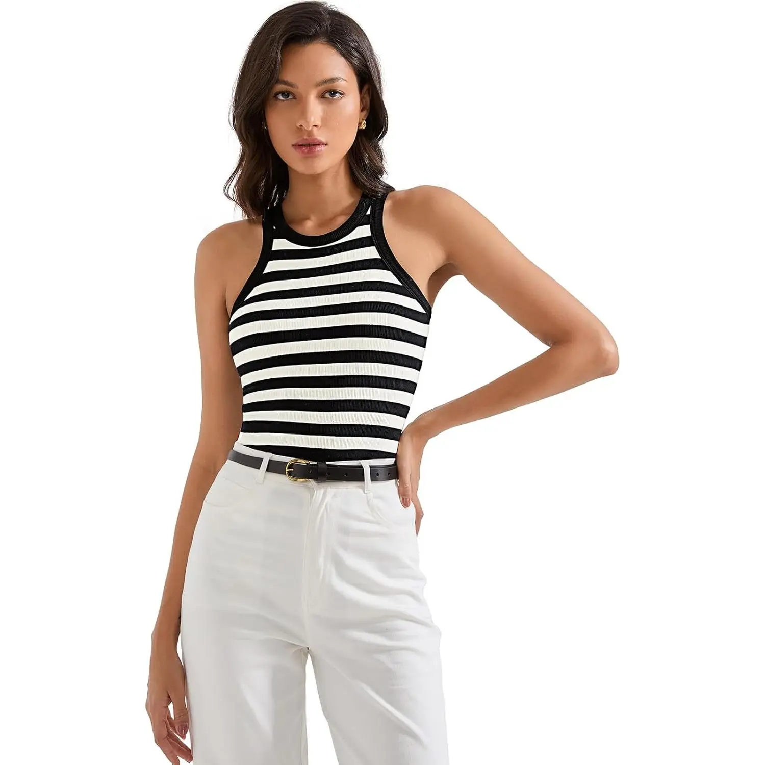 SUUKSESS Women Padded Cotton Ribbed Tank Tops High Neck Racerback Basic Tops