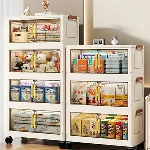 18-inch wide multi-functional 1/4/5-layer folding storage cabinet with wheels, large capacity, magnetic double-door design, suitable for kitchen, clothes, toys, books, etc. storage, perfect storage solution for living room, bedroom, office, storage box