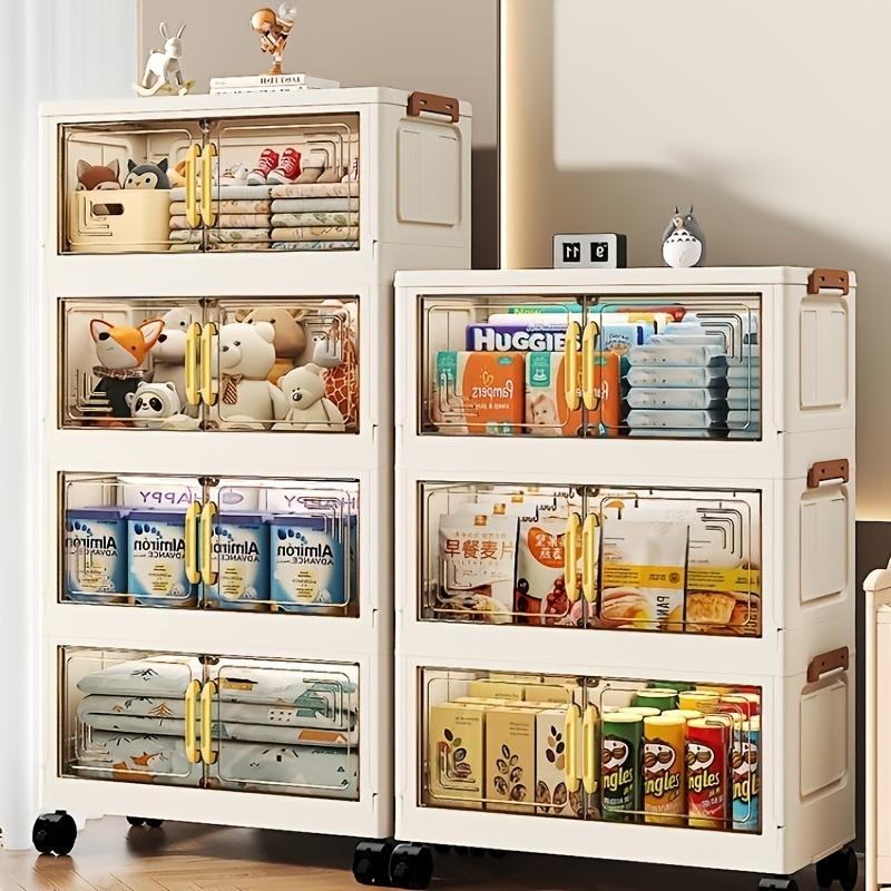 18-inch wide multi-functional 1/4/5-layer folding storage cabinet with wheels, large capacity, magnetic double-door design, suitable for kitchen, clothes, toys, books, etc. storage, perfect storage solution for living room, bedroom, office, storage box