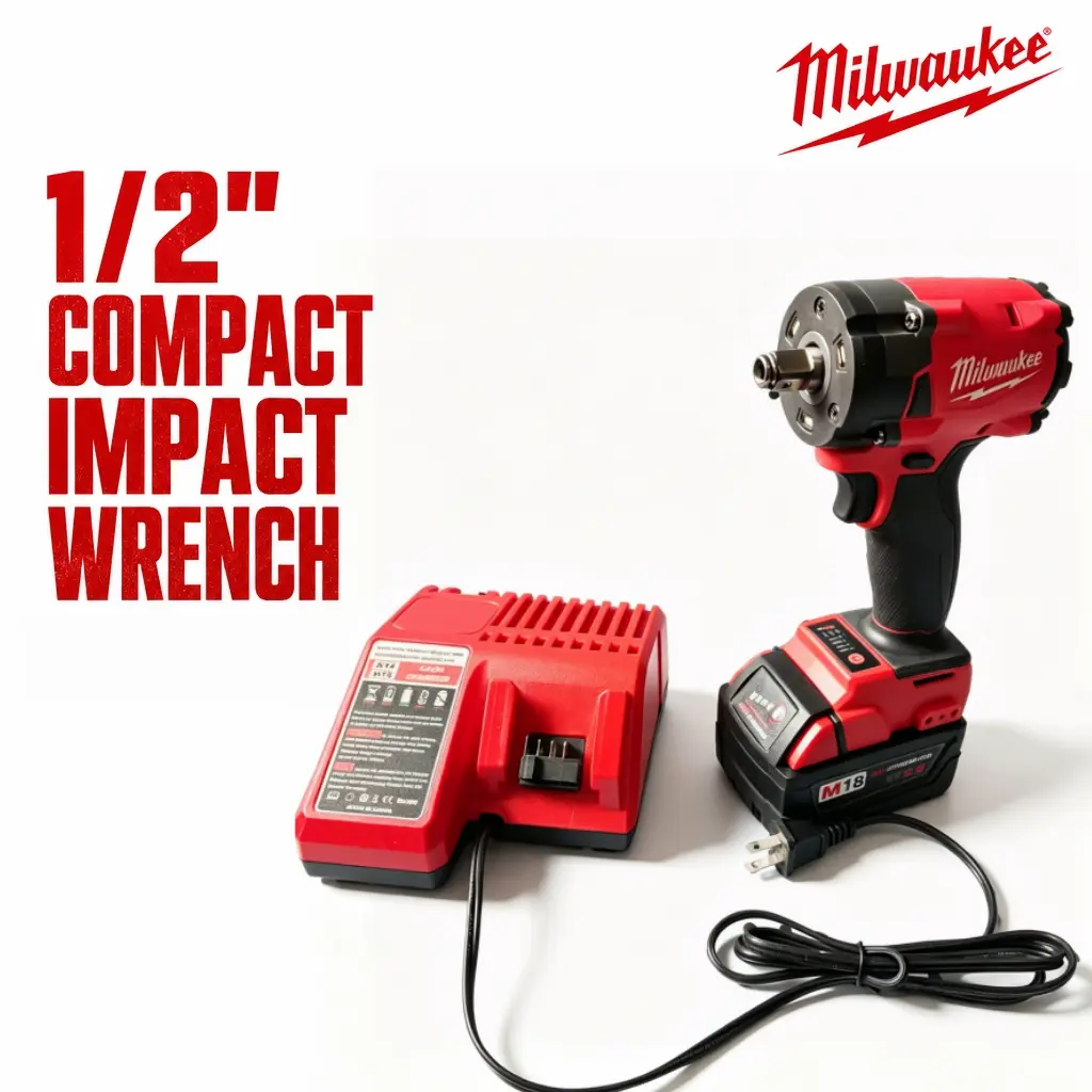 Milwaukee Compact 1/2" Cordless Brushless Impact Wrench Kit - M18 Series Options: Bare Tool, Kits With Battery & Charger - Tools for Mechanics, Ideal for Auto Tire Repair, Nut & Bolt Removal