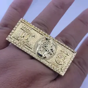 Unique 14k Gold-Plated $100 Bill Knuckle Ring - Statement Piece Size 10 Jewelry
