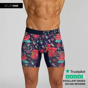 Step One Men's Boxer Brief - Tattoo Parlours, Anti-Chafe, Breathable Bamboo Fabric, UltraGlyde Panels, Hidden Elastic Pouch, Premium Underwear, Athletic Daily wear