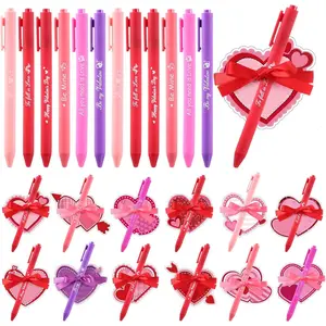 36 Pack Valentine's Day Sticky Notes Set with Pens Ribbons Self-Stick Heart Shaped Sticky Notes Colorful Inspirational Heart Memo Pad for Valentine's Day Exchange   Office Supplies