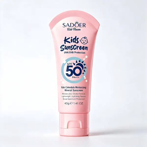 Children Gentle Calendula Infused Zinc Oxide Physical Mineral Cream SPF50 Plus PA+ Summer Daily Anti Ultraviolet Sunscreen Moisturizing Non Sticky Non Greasy Kids Sun Care For Beach Outdoor Play