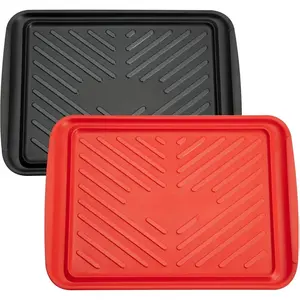 Grilling Prep and Serve Trays, 17x10.5 inch BBQ Safe for Food Handling, 2 Dishwasher Safe Nesting Trays Black and Red, Perfect Grilling Tray for Cooked and Raw Meat, Fits 6 Burgers