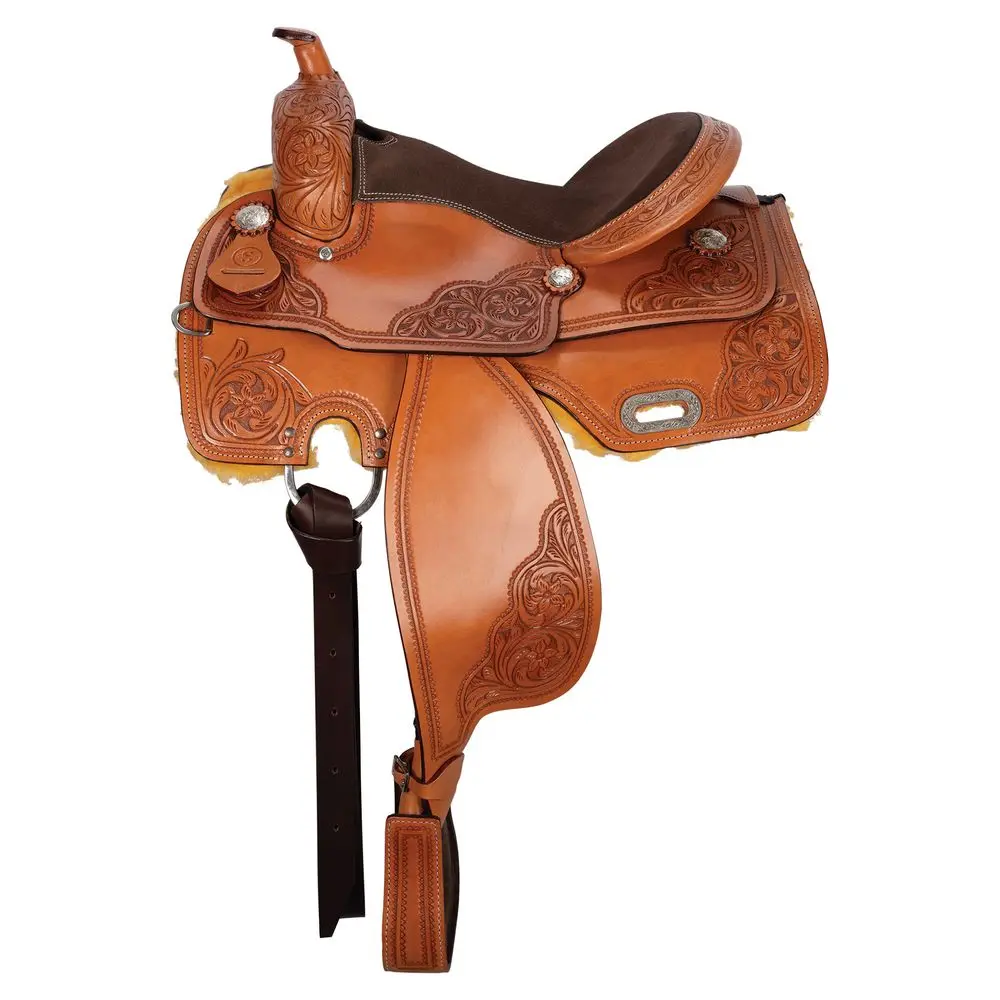Schneiders Wyatt II Tooled All Around Saddle, Equestrian Supplies with a Comfortable Saddle Seat for Horse Riding