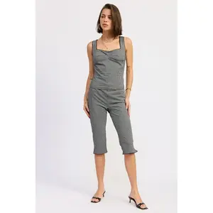 GINGHAM CAPRI PANTS WITH LACE TRIM