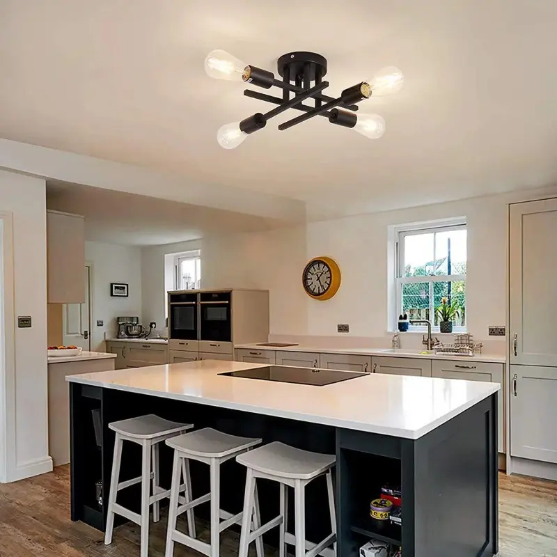 Modern Industrial Style Black  Flush Mount Ceiling Light Semi Flush Mount Lighting Fixture for Kitchen Hallway Laundry