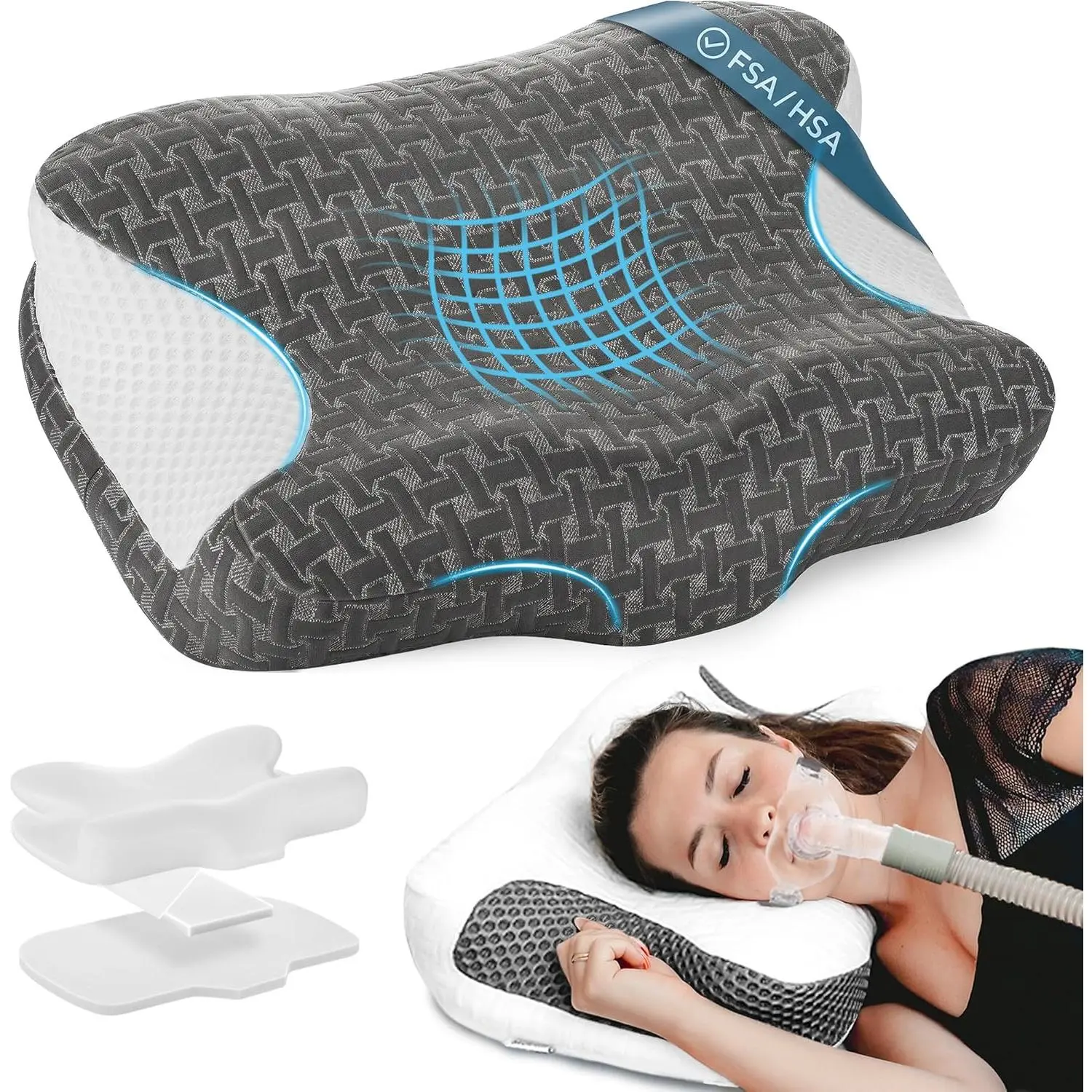 CPAP Pillow for Sleeping, HSA/FSA  Adjustable Height  Support Memory  Bed Pillow for CPAP Users with Sleep , Suitable for Side and  Sleepers