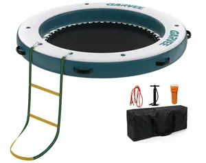 【Christmas Gift】Round 8x8FT Inflatable Floating Dock, Floating Dock Water Platform with Mesh Swim Area,Non-Slip EVA Platform and Rope Ladder,Boats,Pool,Beach,Ocean