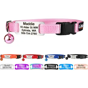 Personalized Cat Collars with Tag, Engraved Custom Cat Collar with Name and Phone, Breakaway Collar with Safety Buckle and Bell, Adjustable for Cats and Kitten (Pink with Nameplate)