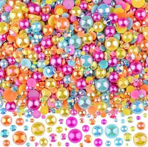 75g Mix Resin Pearls Rhinestones Kit, 3-10mm Half Pearls and 2-6mm Flat back Rhinestones for Nail Art Decoration ,Craft DIY