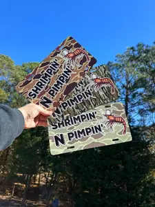 Shrimpin' n pimpin' Customizable License Plate for Men & Women – Lightweight Aluminum, Pre-Drilled holes, Easy Installation