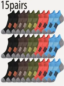 Men's Colorblock Ankle Socks, Casual Athletic Sportswear Activewear Moisture Wicking Socks, Soft Comfy Breathable Socks for All Seasons Daily Wear
