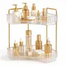 2-Tier Plastic-Metal Corner Bathroom Shelf - Gold Pole, Waterproof, Makeup Organizer, Storage Organization, Organizer Storage, Vanity Sink Cosmetic Perfume Tray Holder (Bathroom Gadgets)