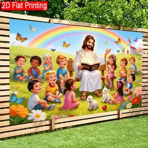 2D Flat Backdrop banner Flower Design Gospel Under the Rainbow Innocence and Faith Perfect for Birthday/ Festival/ Party, Seasonal Decoration, Home Decoration, Room Decoration, Supplies/ Gift Decoration Background