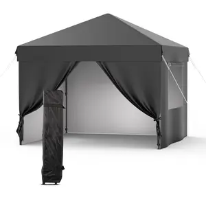 Pop Up Canopy Tent 10x10FT - Outdoor Shelter with Removable Sidewalls & Windows, Adjustable Height, Wheeled Bag, 4 Sandbags, Ropes & Stakes, Easy Setup for Patio, Camping, Events outdoorfun